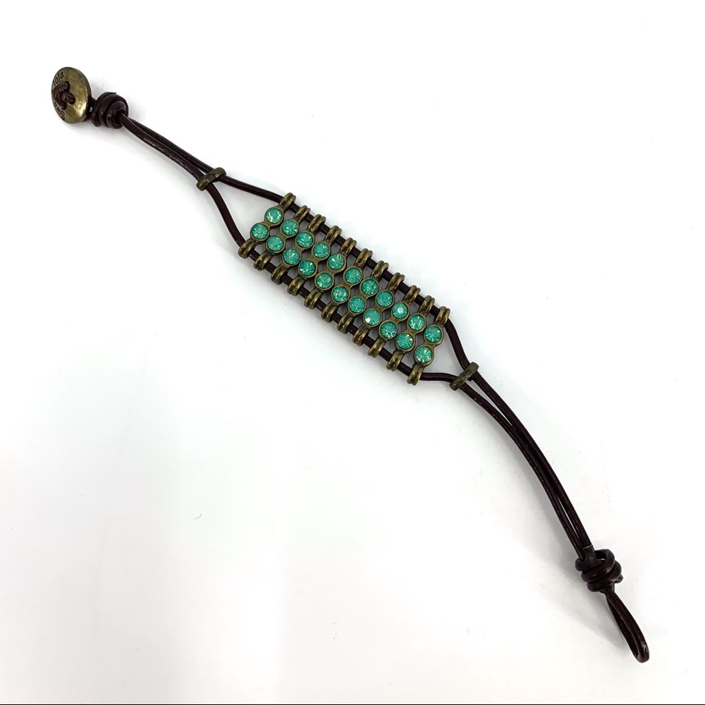Sweet Lola Turquoise Crystal and Brown Leather Cord Bracelet